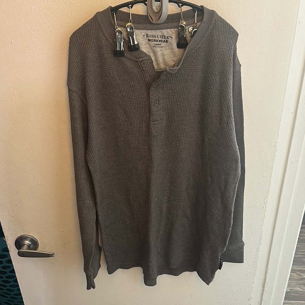 Gray Long Sleeve Henley Shirt